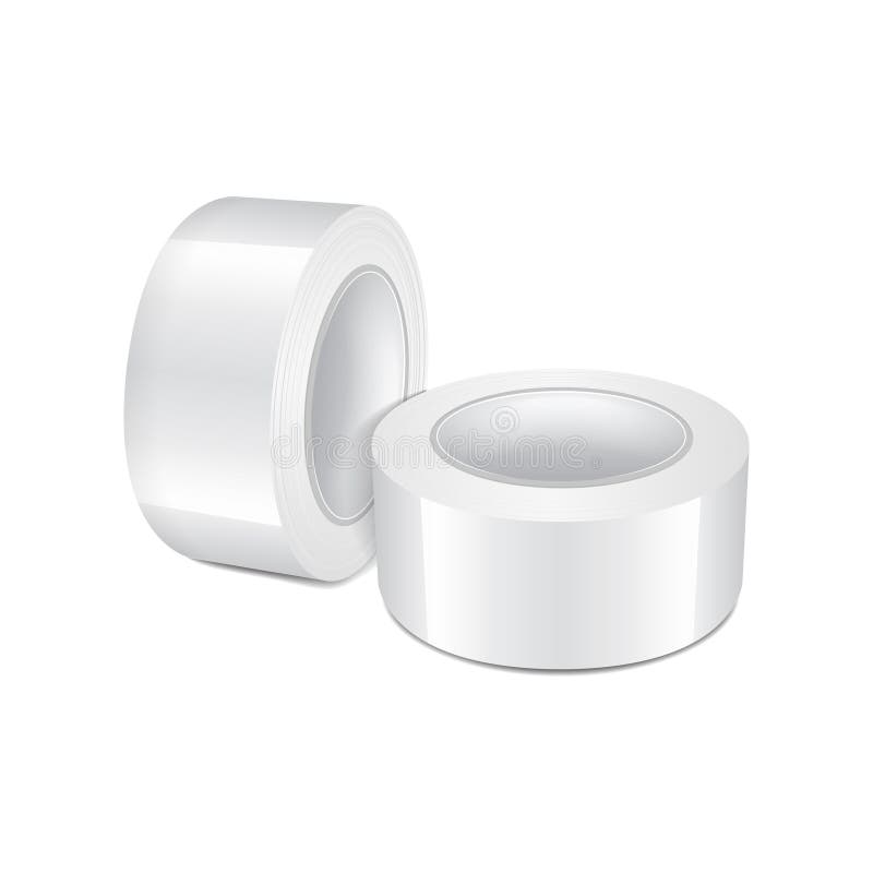 White Glossy Scotch Tape Roll. Vector Realistic Mockup