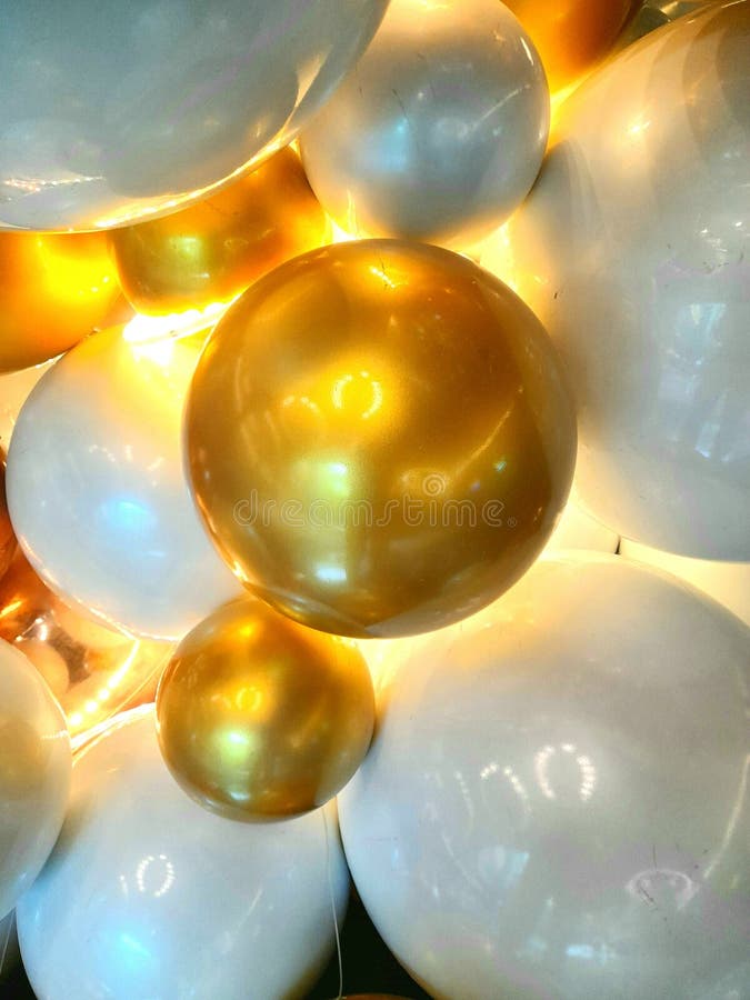 White and Gold Balloons or Spheres Stock Photo Image of light, bright