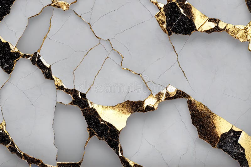 A White and Gold Marble Wall with a Black and Gold Pattern on it S Surface and a Clock Stock