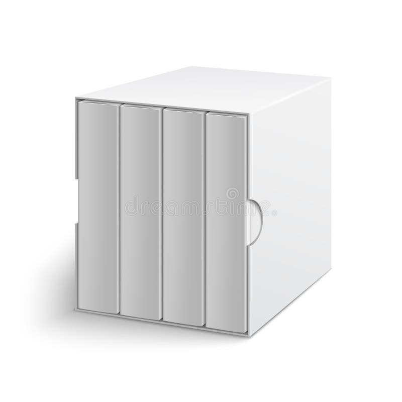 White gray box cover with group of blank books