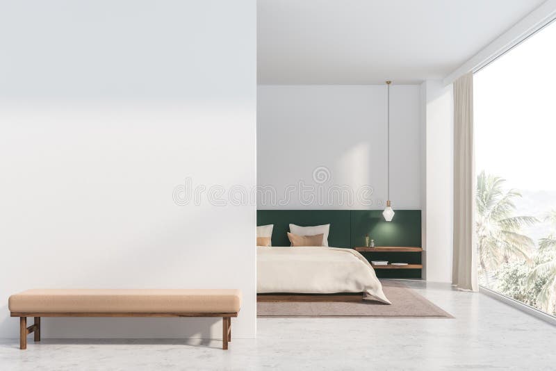 White And Green Bedroom With Mock Up Wall Stock Illustration Illustration Of Decoration Domestic 151867036