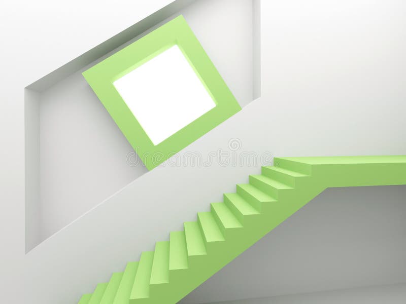 White green interior with stairway and screen