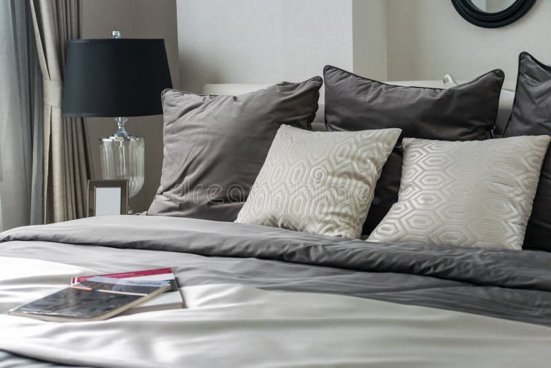 White and Grey Pillows on Bed Stock Image Image of color, personal