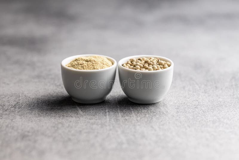 White Ground Pepper and Whole Peppercorn Spice in Bowl Stock Image Image of kitchen, powder