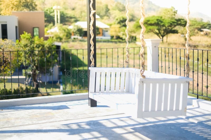 White Hanging Chair in Balcony Stock Photo Image of hanging, chair 234651730