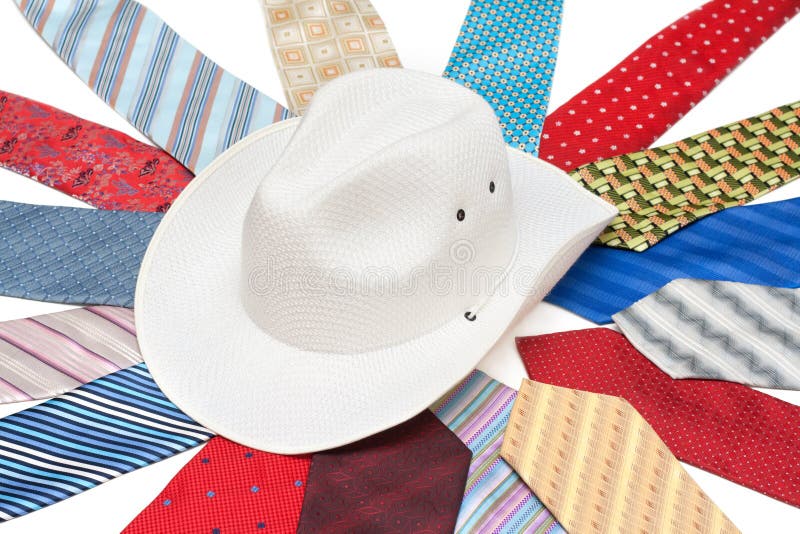 White hat on tie