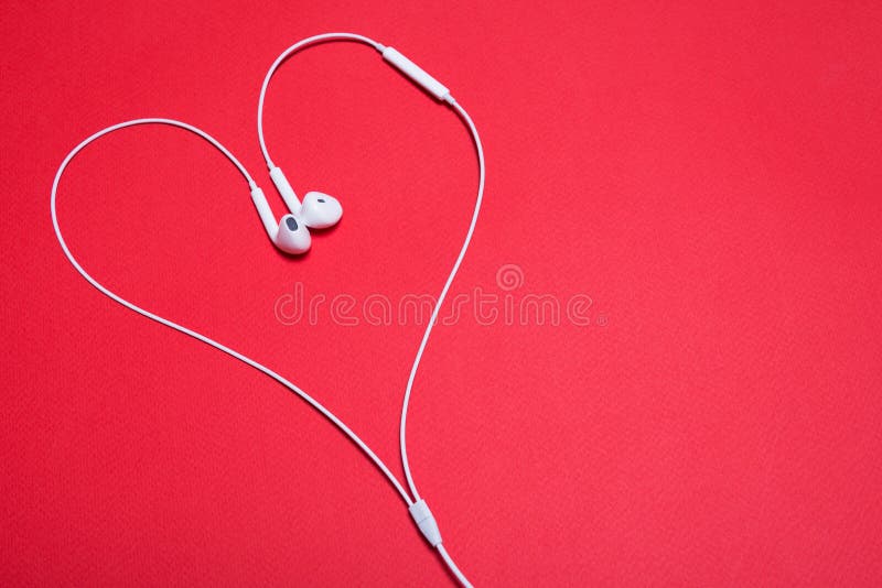 White Headphones Lined In The Form Of A Heart Stock Image Image of