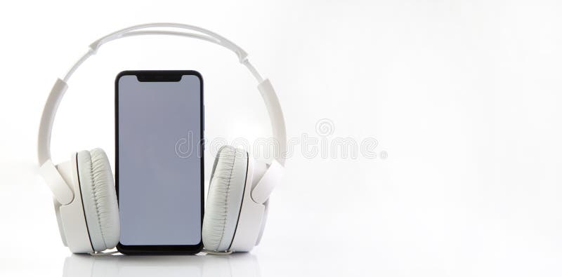 Download White Headphones On Smartphone Music Online Concept Mockup Isolate On White Stock Image Image Of Digital Device 175811757