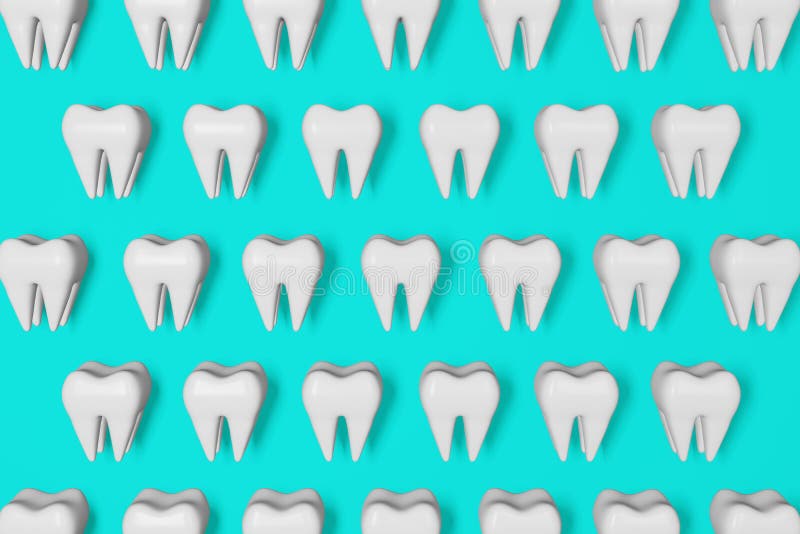 White healthy teeth motion 3D rendering pattern on blue background. National Dentist\'s Day Digital molar tooth anatomy vector illustration