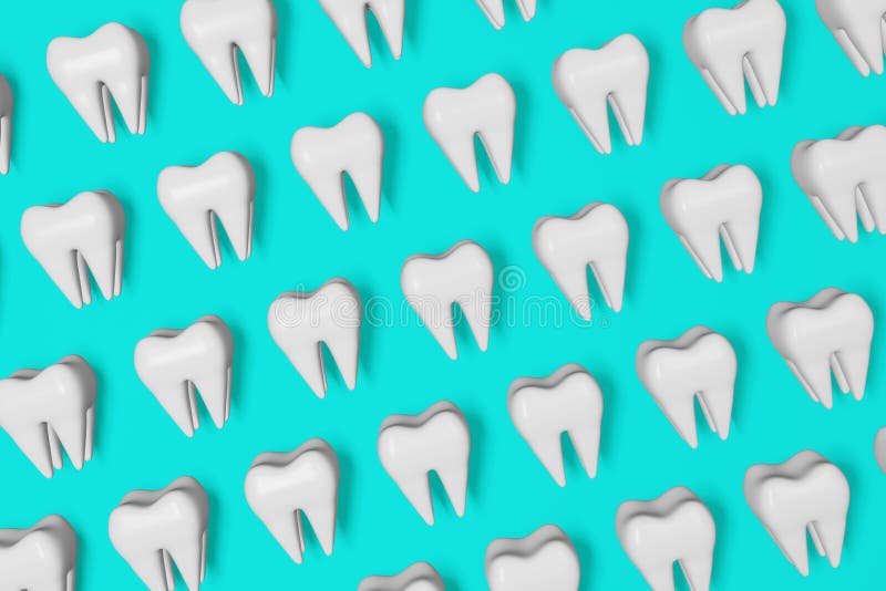 White healthy teeth motion 3D rendering pattern on blue background. National Dentist\'s Day Digital molar tooth anatomy stock illustration