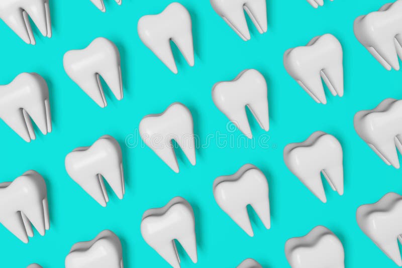 White healthy teeth motion 3D rendering pattern on blue background. National Dentist's Day Digital molar tooth anatomy royalty free illustration