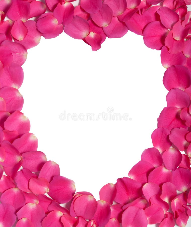 White heart and pink rose petals