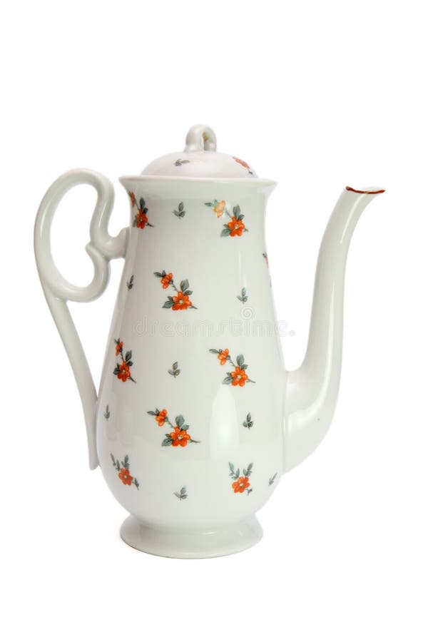 White high teapot with rose hips