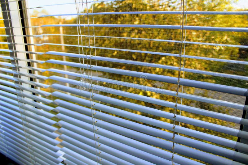 White Horizontal Aluminium Blinds on the Windows Stock Photo - Image of ...