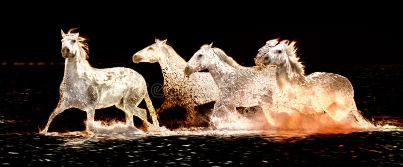 White Horses Running through Water - Abstract Background Banner Image Stock  Photo - Image of energy, abstract: 207348328