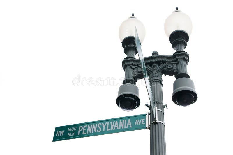 Street sign of 1600 NW Pennsylvania Avenue White House address in Washington DC USA isolated on white background