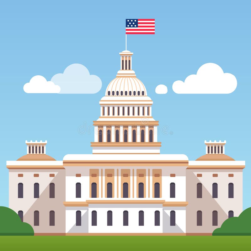 White House building with US flag on a blue sky royalty free illustration