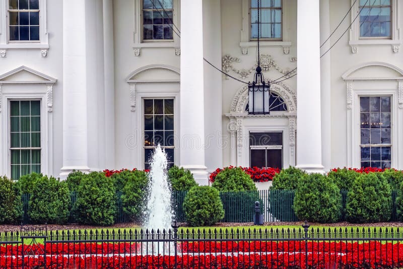 White House Door Red Flowers Chandelier Fountain Pennsylvania Ave Washington DC. White House Door Red Flowers Chandelier Fountain Pennsylvania Ave Washington DC