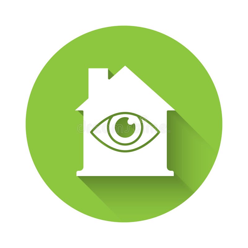 White House with eye scan icon isolated with long shadow. Scanning eye. Security check symbol. Cyber eye sign. Green royalty free illustration