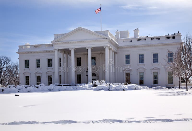 White House Close Up Flag After Snow Pennsylvania Ave Washington DC. White House Close Up Flag After Snow Pennsylvania Ave Washington DC