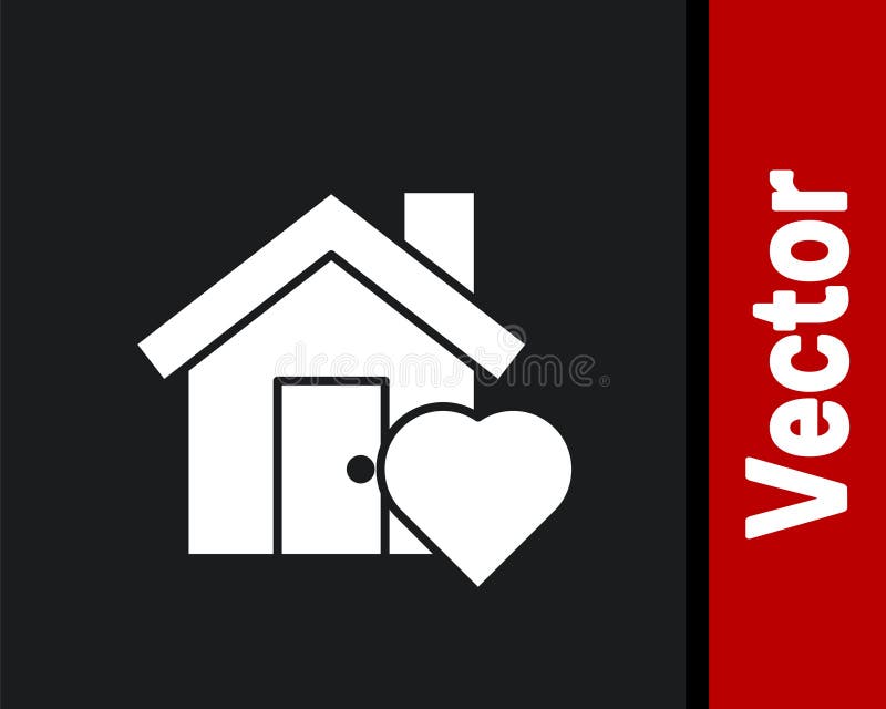 White House with heart shape icon isolated on black background. Love home symbol. Family, real estate and realty. Vector royalty free illustration