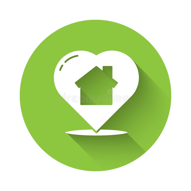 White House with heart shape icon isolated with long shadow. Love home symbol. Family, real estate and realty. Green vector illustration