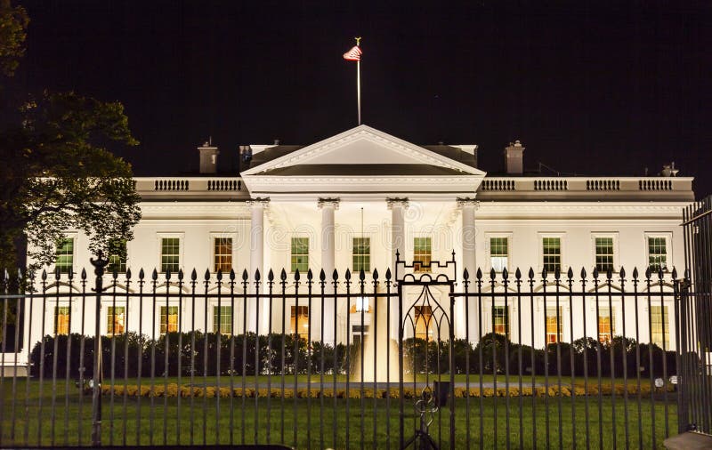 Presidential White House Fence Fountain Pennsylvania Ave Night Washington DC. Presidential White House Fence Fountain Pennsylvania Ave Night Washington DC