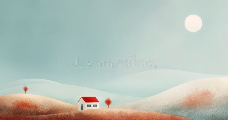 White House in Rolling Hills Under Full Moon royalty free illustration