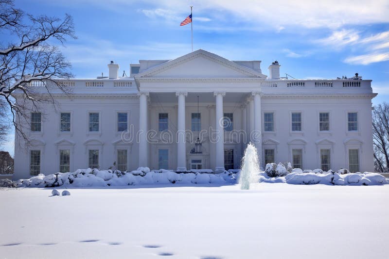 White House Fountain Flag After Snow Pennsylvania Ave Washington DC. White House Fountain Flag After Snow Pennsylvania Ave Washington DC