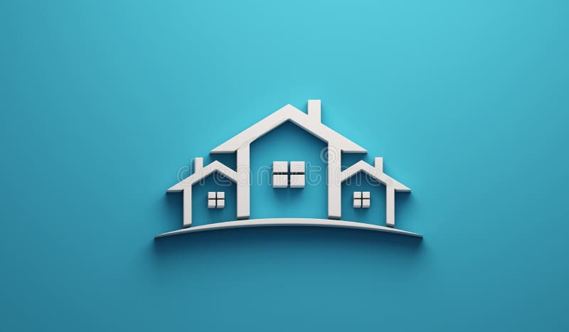 Real Estate Houses Logo Design in Blue Background . 3D Rendering  Illustration Stock Illustration - Illustration of design, render: 157011969