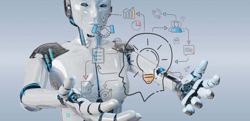 White humanoid creating artificial intelligence interface vector illustration White humanoid creating artificial intelligence interface vector illustration