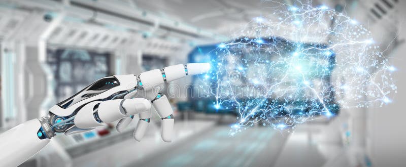 White humanoid hanid creating artificial intelligence 3D rendering vector illustration White humanoid hanid creating artificial intelligence 3D rendering vector illustration