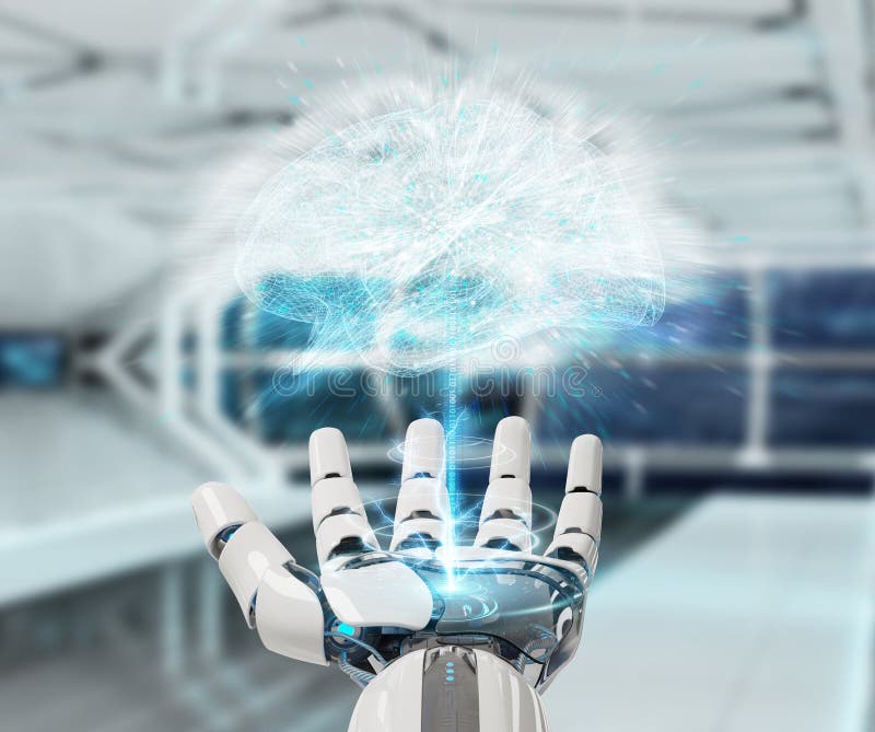 White humanoid hanid creating artificial intelligence 3D rendering royalty free illustration White humanoid hanid creating artificial intelligence 3D rendering royalty free illustration