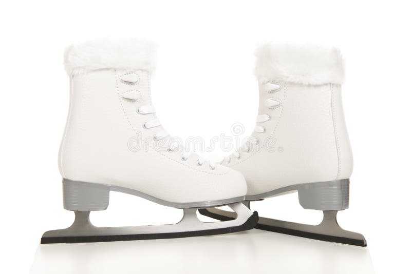 White Ice Skates for Women on a White Background Stock Image Image of