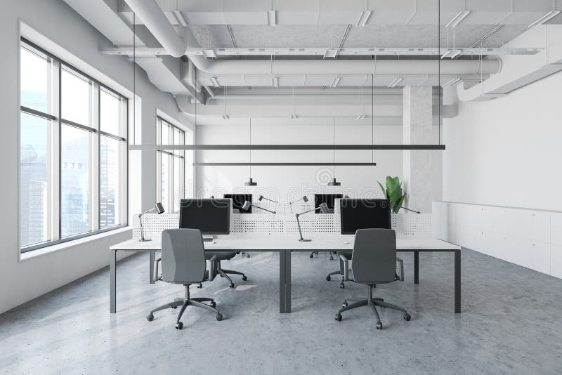 White Industrial Style Office Interior Stock Illustration