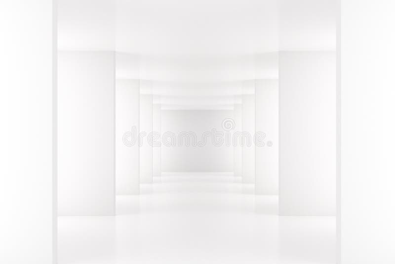 White interior with long corridor in modern space vector illustration