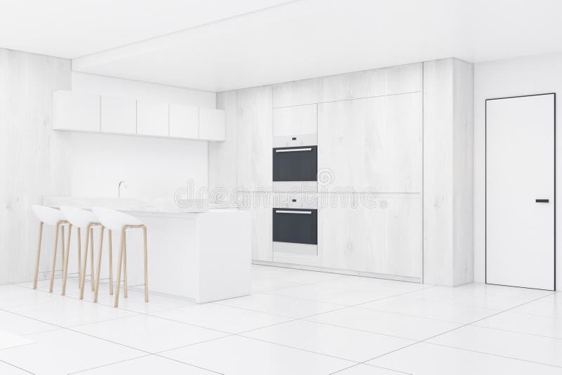 White Kitchen with Counters, Side Stock Illustration Illustration of