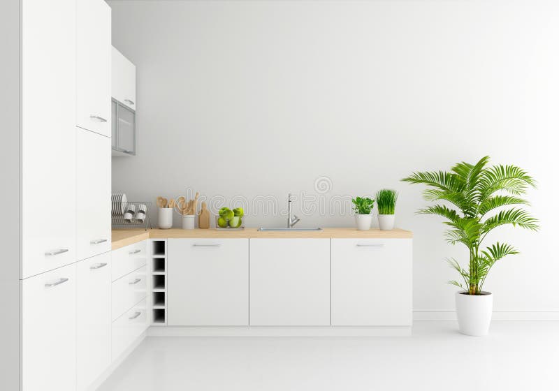 White Kitchen Countertop with Free Space for Mockup, 3D Rendering Stock