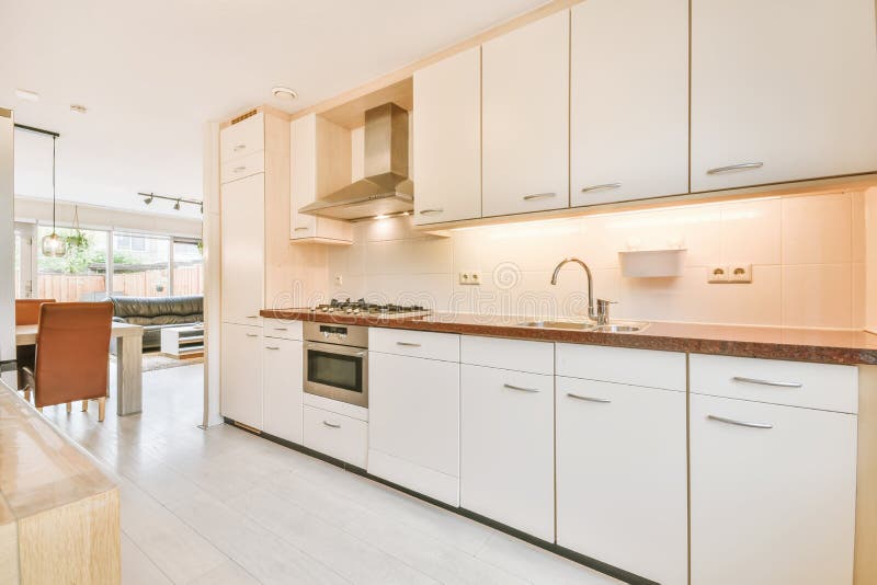 White Kitchen and Living Room Stock Image Image of classic, floor
