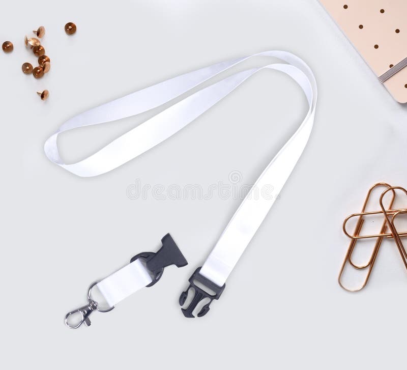 Download White Lanyard Neck Strap With Metal Lobster Clip And Safety Breakaway Clasp For Mockup Stock Photo Image Of Badge Conference 209741528