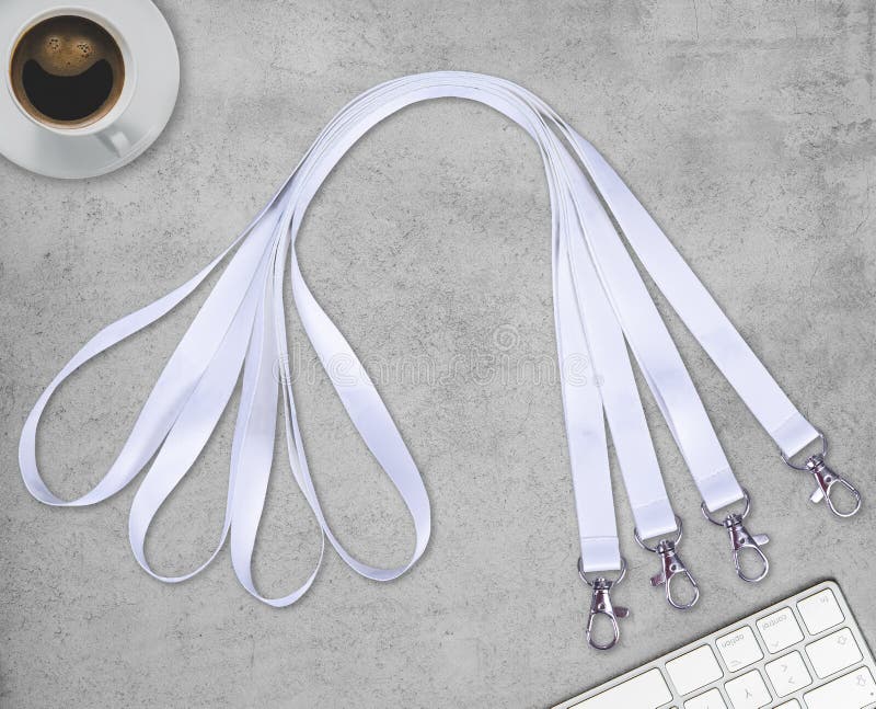 White Lanyards Neck Strap with Metal Lobster Clip for Mockup on Grey ...