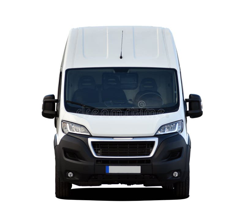 White large delivery van front view stock photo