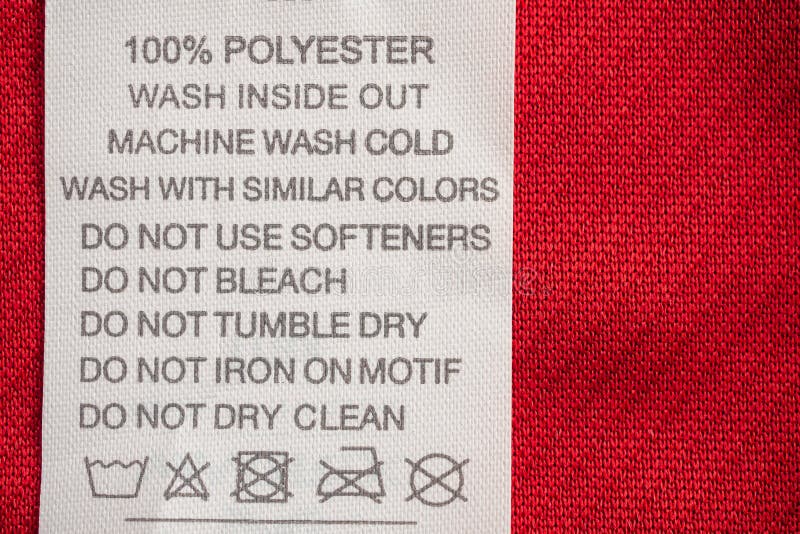 White Laundry Care Washing Instructions Clothes Label on Red Cotton ...