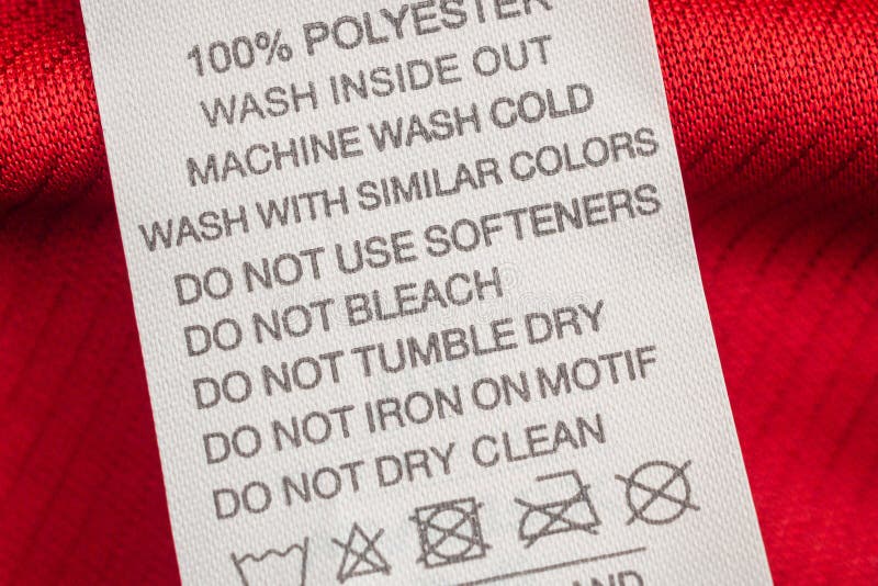 White Laundry Care Washing Instructions Clothes Label On Red Sport ...