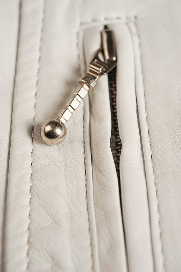 White Leather Jacket Zipper Stock Photo Image of coat, metallic 84494212