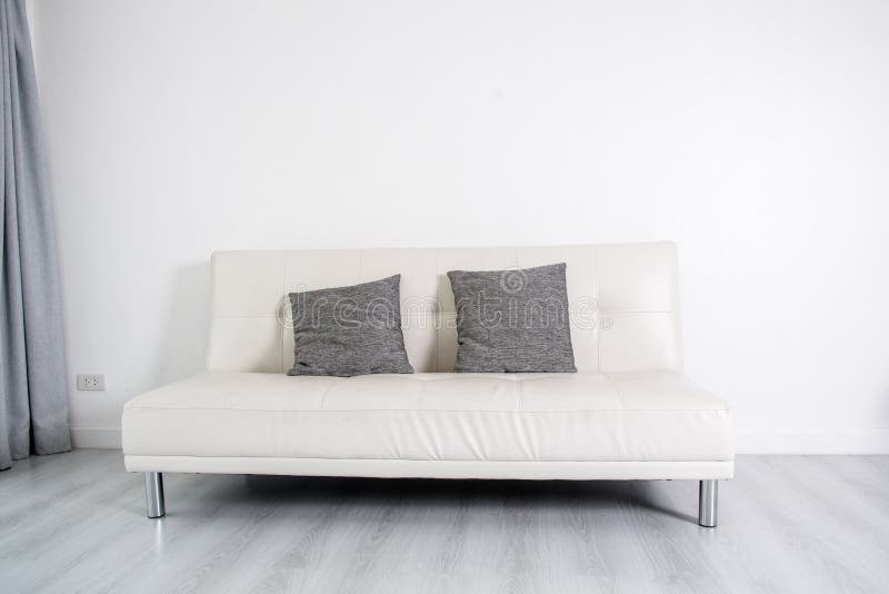 White Leather Sofa Bed on White Room. Stock Photo Image of modern