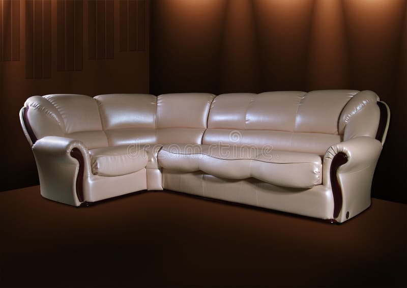 White Leather Sofa on a Brown Background Stock Image Image of color