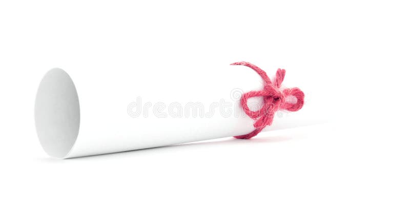 Handmade Pink String Bow Tied On White Message Roll Isolated Stock