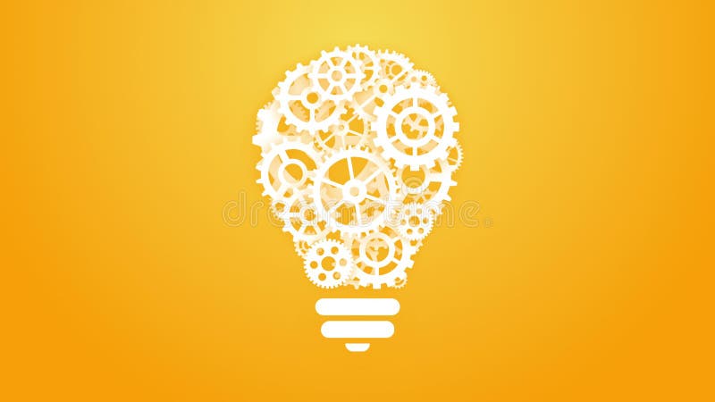 White light bulb concept with gears cogwheels. Teamwork idea concept motion background vector illustration