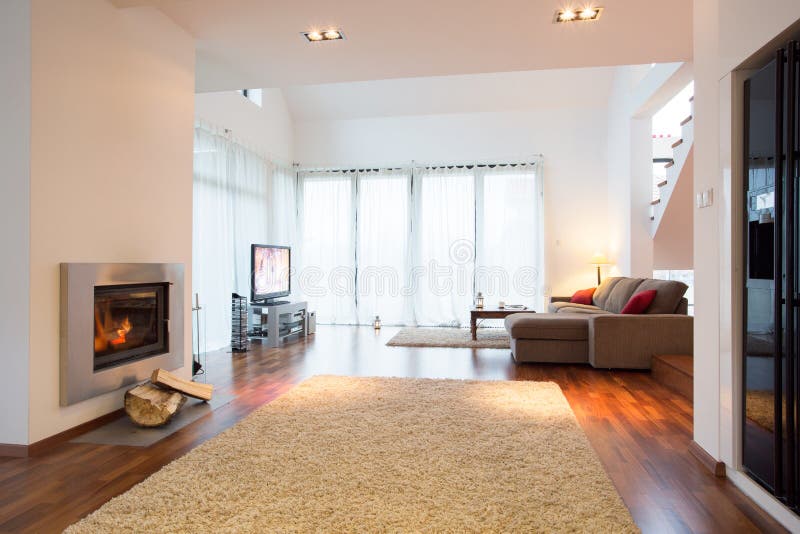 White Light Living Room with Fireplace Stock Photo Image of couch